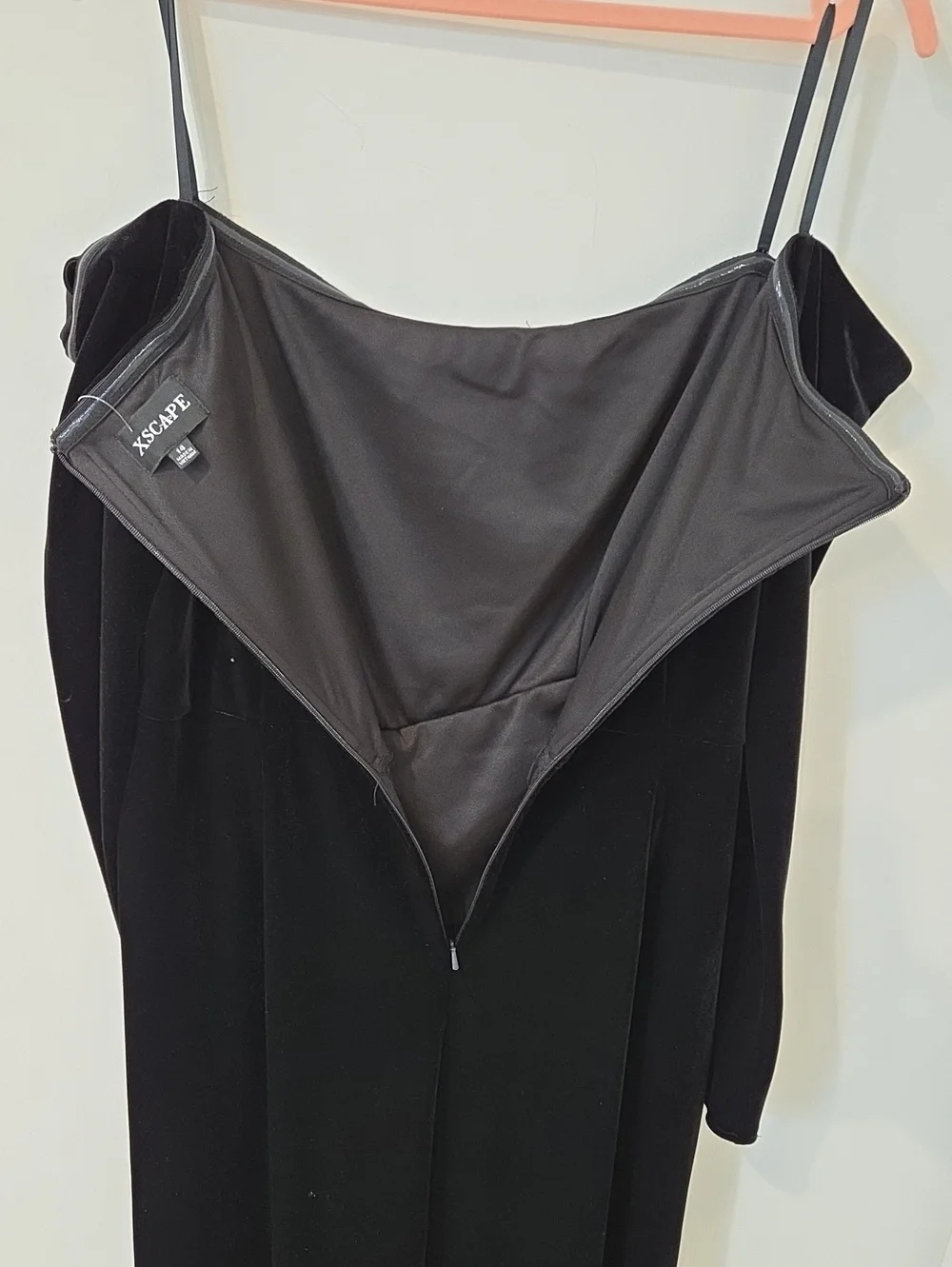 Xscape Black Velvet Off-Shoulder Maxi Dress Faux Wrap With Long Slit NEW Size 14